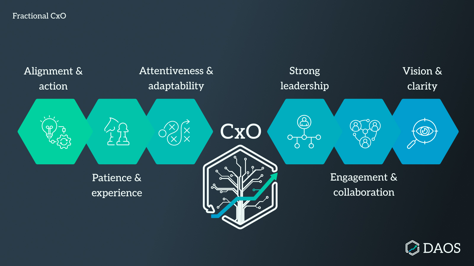 An daigram of the key strengths of a Fractional CxO