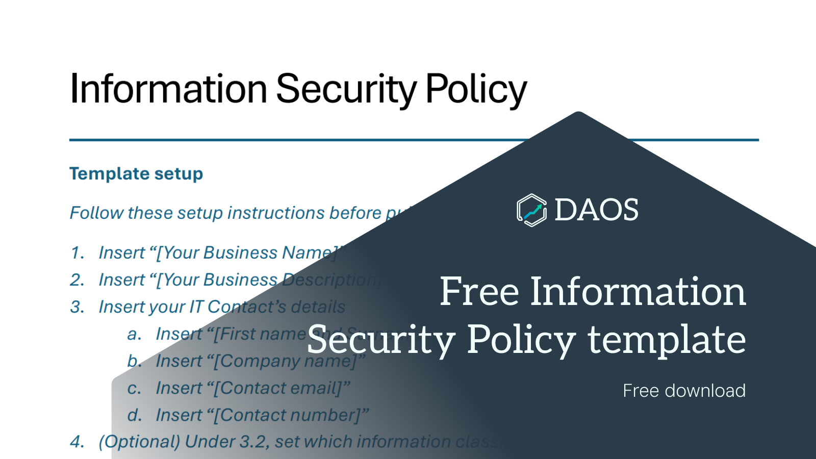 A thumbnail of a policy document and a sign that says, Free Information Security Policy template with a free download